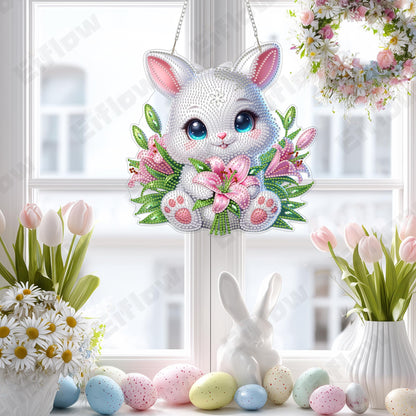 Eiflow Acrylic Diamond Art Hanging Kit for Adults, DIY Diamonds Painting Door Hanging Board Kit, Special Crystal Diamond Art Painting Pendant Ornament (Easter Rabbit)