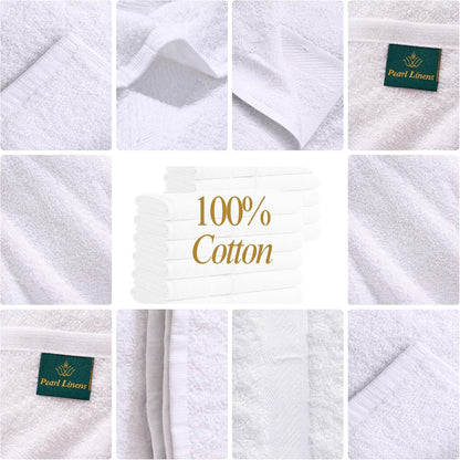 12 Pack 22x44 Set Pearl Linens Economy Cotton Hotel Quality White Bath Towels Quick-Dry, Lightweight, Soft & Absorbent