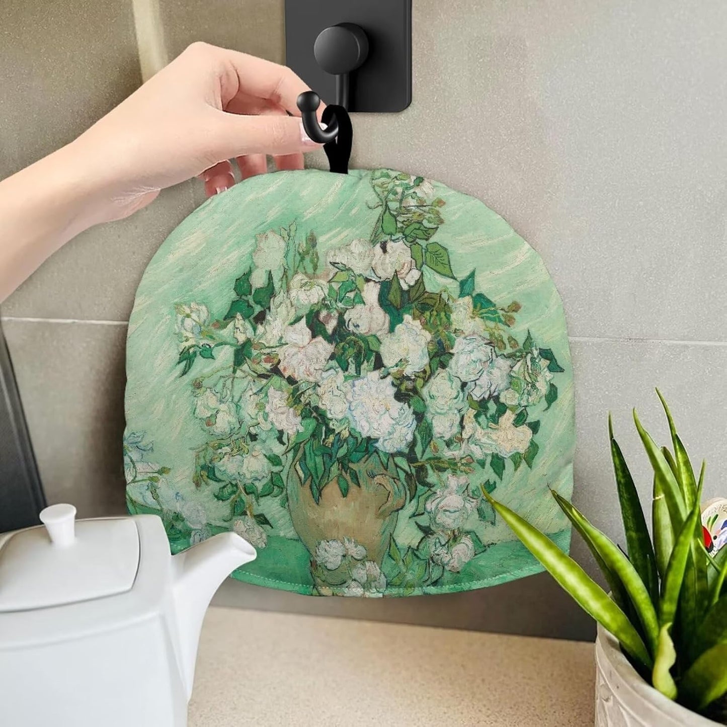 Van Gogh White Rose Tea Cozy: Large Insulated Tea Cosy, Portable Kettle Dust Cover, Easy to Clean for Tea Party