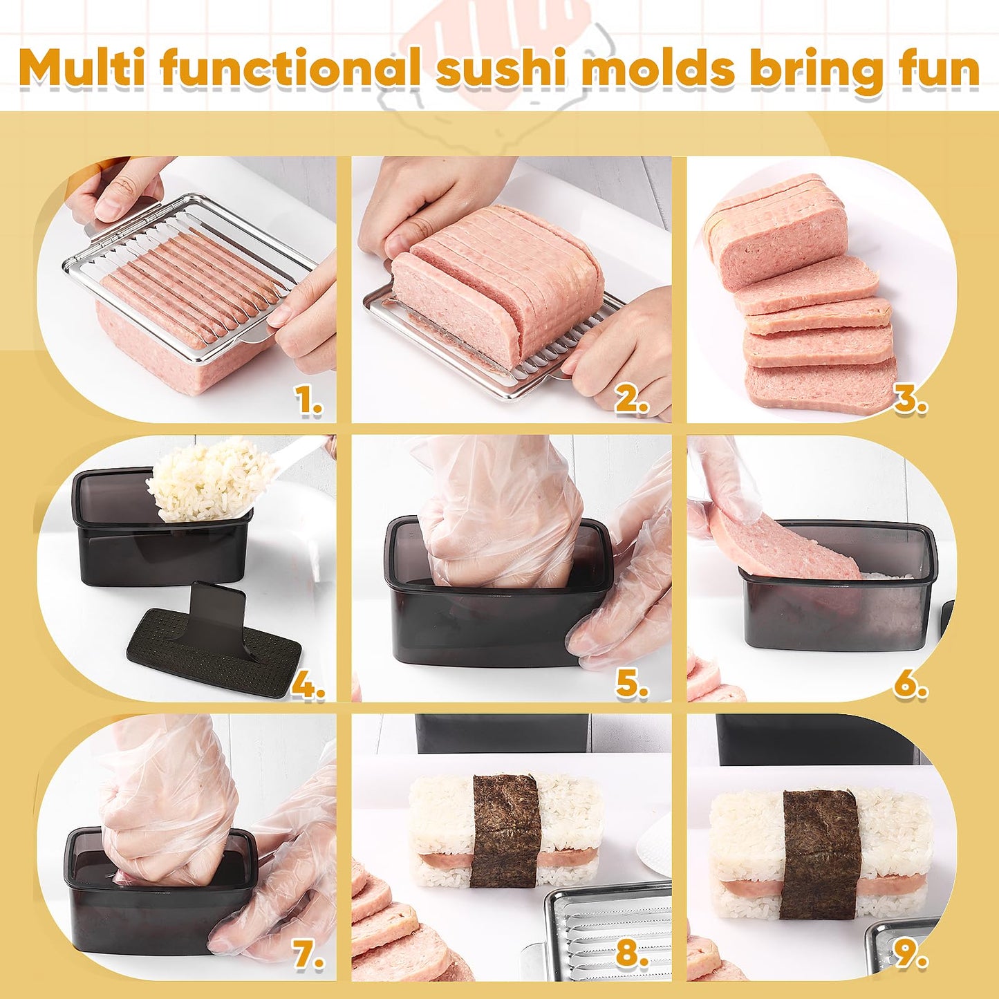 Musubi Press Mold Kit，Onigiri Mold Triangle，4 Pack Japanese Rice Cooker Kit for Lunch Bento