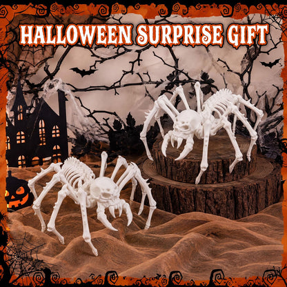 Kathfly 2 Pcs Spider Skeleton Decor, Animals Skeleton Ornaments Plastic Spider Skull Bones Figure Decor for Indoor and Outdoor Halloween Party Props Escape Rooms