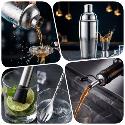 Cocktail Shaker Set Bartender Kit,Professional Bar Set, Martini Shaker, Jigger, Strainer, Mixer Spoon, Muddler, Liquor Pourers Ideal Bar Accessories for Home, Gift for Christmas, Birthday, Beginners