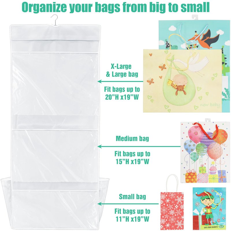 Simple Houseware Double-Sided Hanging Gift Wrap Organizer Storage Pockets, White (Set of 1)