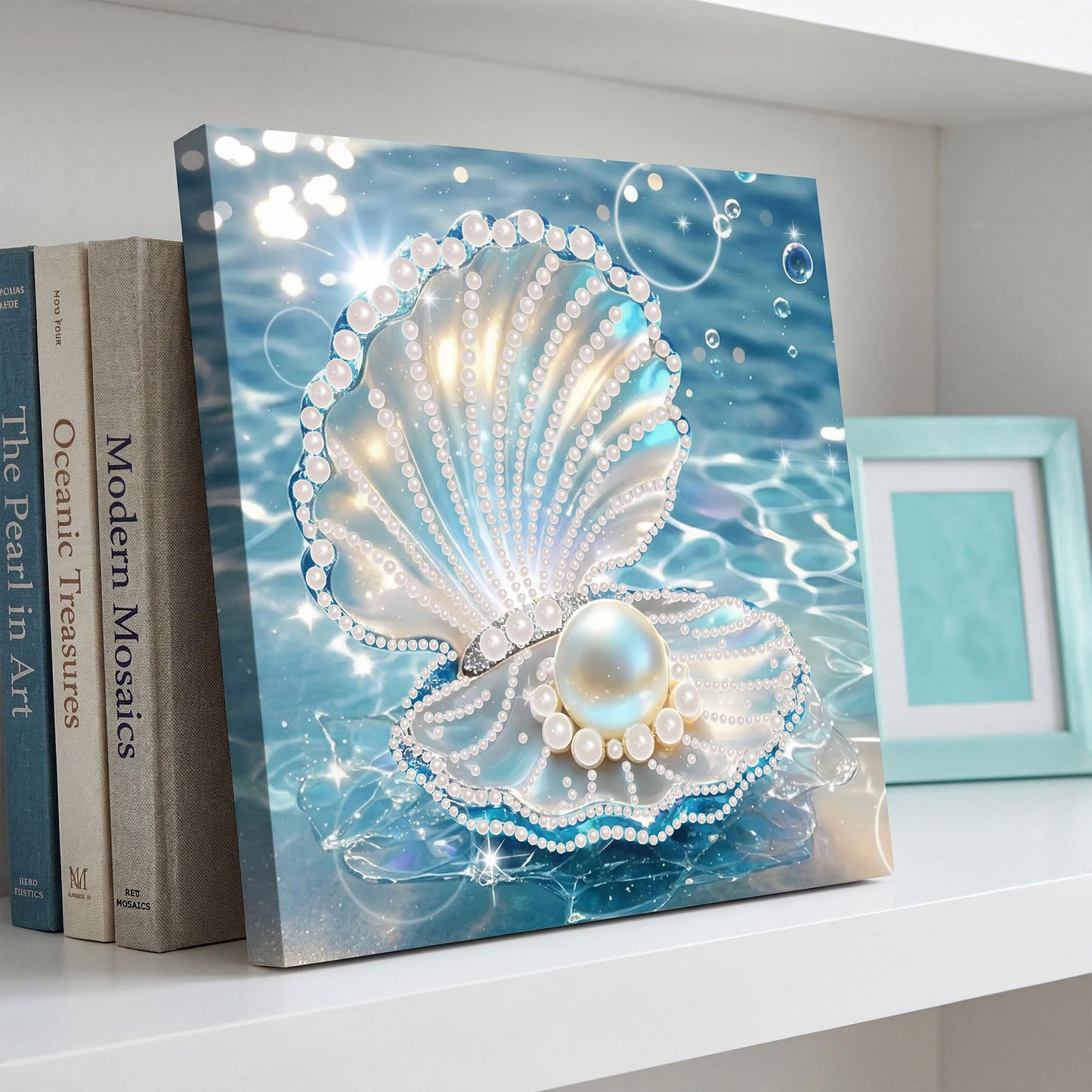Huacan DIY 3D Pearl Painting Kit - Transparent Shell Pearl Art Craft Kit Pearl Painting with Frame for Home Wall Decor 8 * 8 Inch for Adults and Beginners