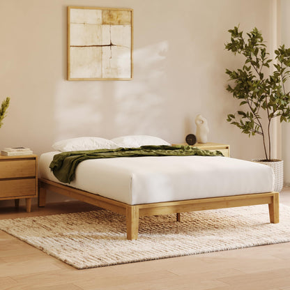 Nectar Bamboo Platform Bed Frame - Queen - Natural - Floating Center Support Legs - 12” Height - Easy Tool Free Set Up - Contemporary and Durable - Sturdy Wooden Support Slats - Holds Up To 800 Pounds