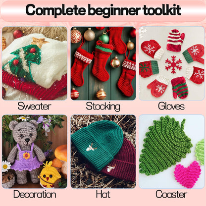 Crochet Kit for Beginners, 336Pcs Crochet Kits with 1500 Yards 30 Colors Yarn for Crocheting, 100Pcs Safety Eyes and Noses, knitting kit Accessories Include 30Pcs Crochet Hooks Waterproof Bag