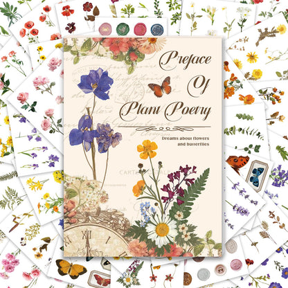 PRSTINCOL Flower Sticker Book, 40 Sheets 470pcs Floral Botanical Themed Journaling Supplies for Scrapbooking Supplies Aesthetic Junk Journal Craft DIY Craft Card Making Laptop