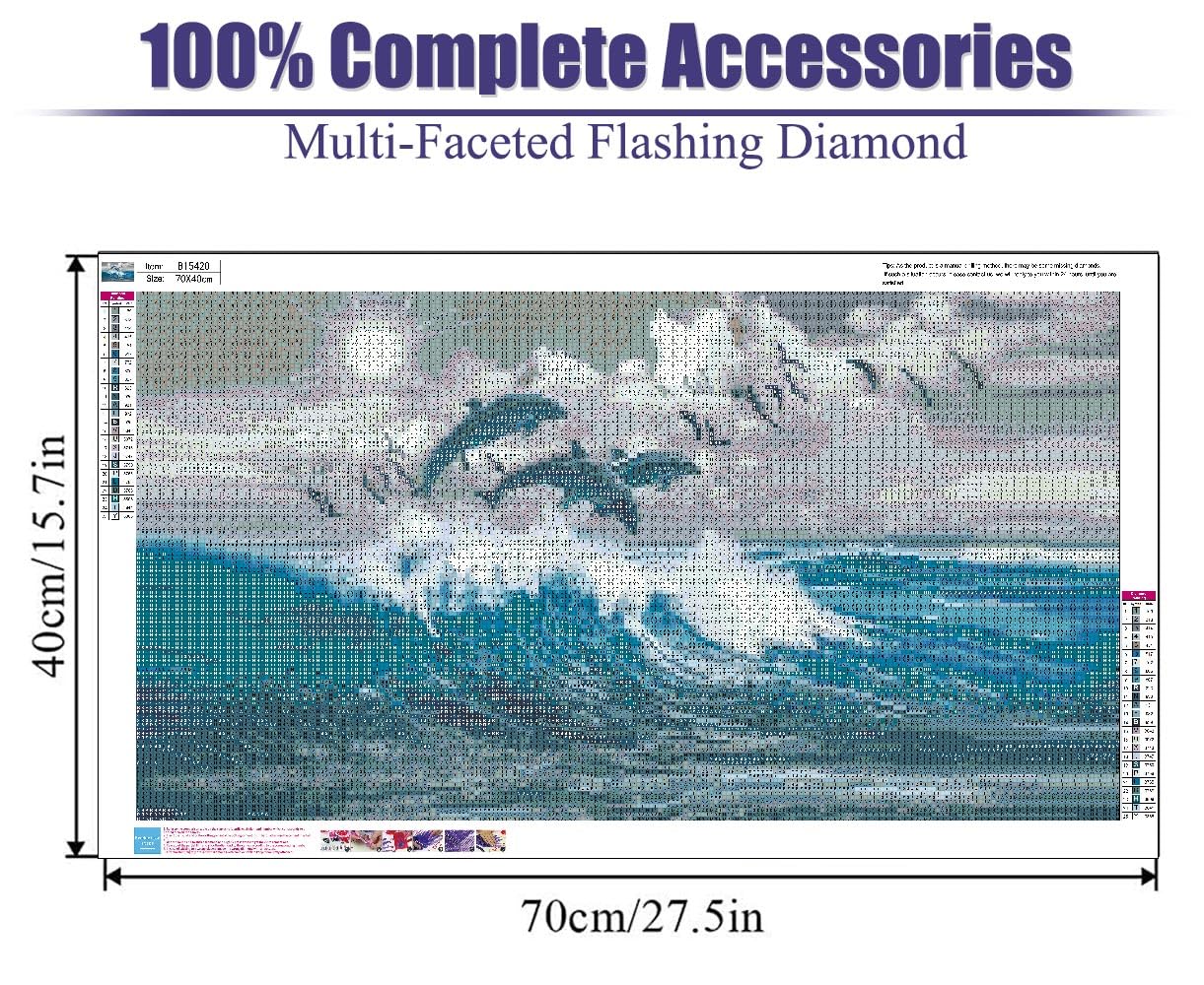 BOHADIY Diamond Painting Kits，Large 5D DIY Fish Ocean Beach Diamond Painting Kits for Adults，DIY Full Drill Crystal Rhinestone Arts and Gem Art Painting with Diamond Home Wall Decor 28X16inch