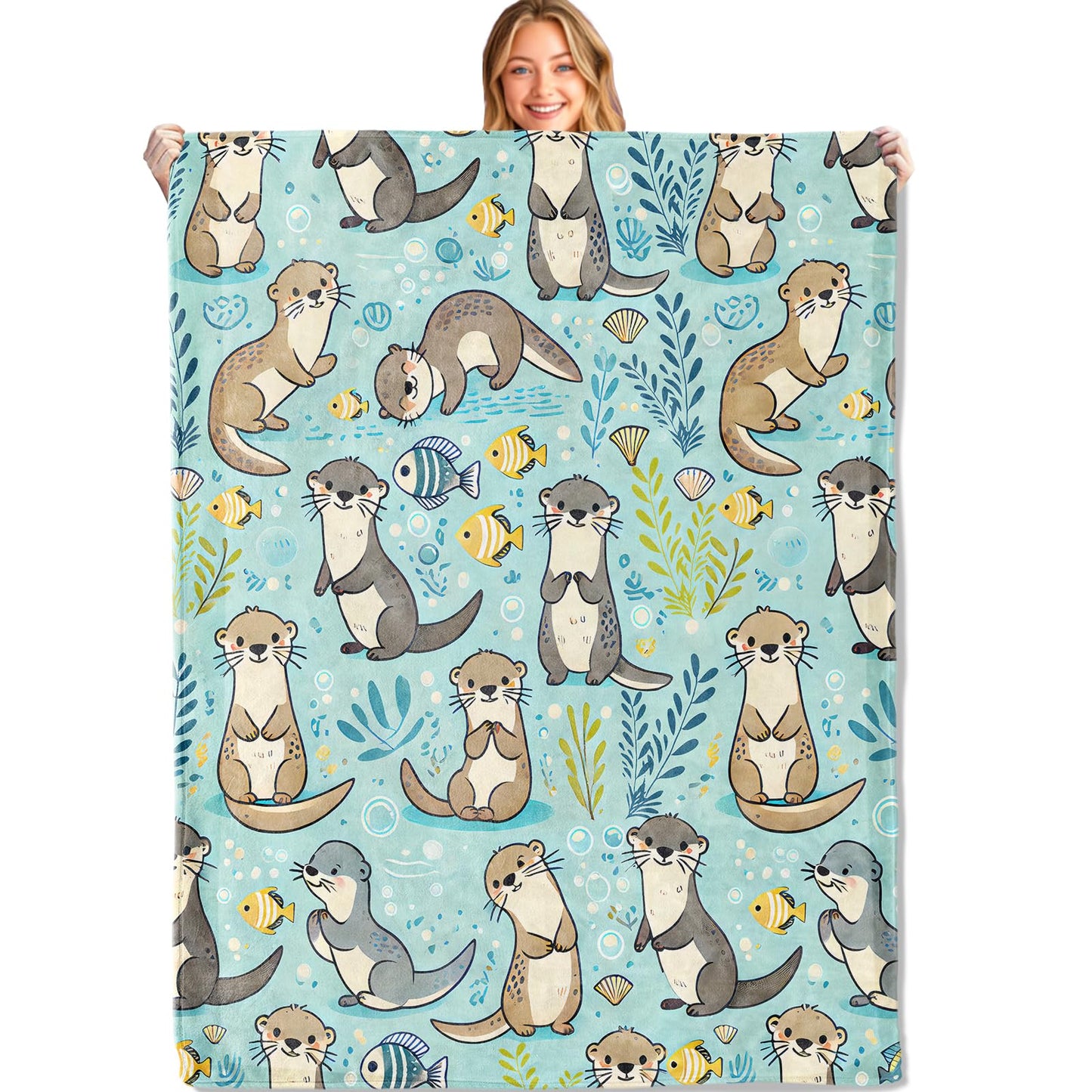 MIEPOS Cute Otter Throw Blanket - 50x60in,Ultra Soft, Cozy Lightweight Flannel,Sea Otters Ocean Blankets - Gifts for Kids & Nature Lovers,for Couch Travel,Home Living Room Decor