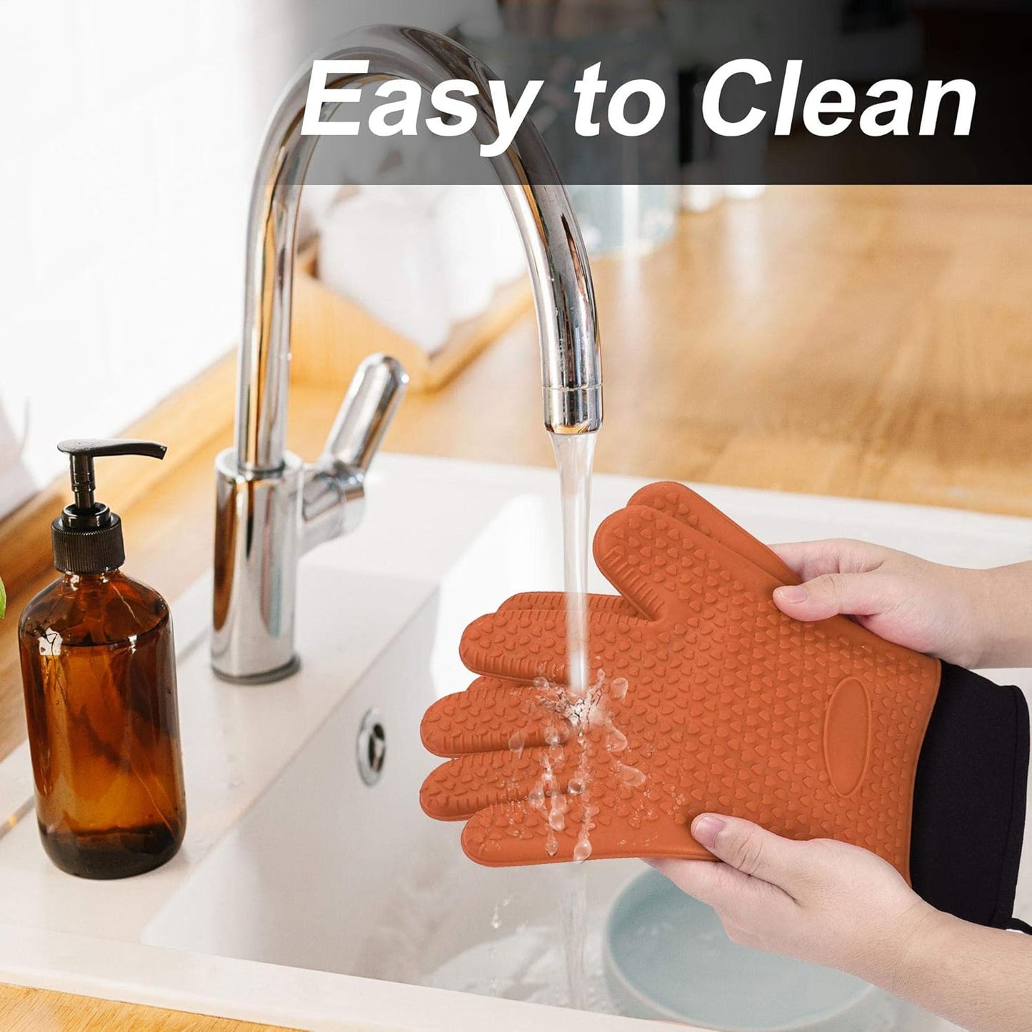 uxcell Silicone Oven Mitts, Heat Resistant Gloves, Kitchen Hand Protection, Non-Slip Grip, 1 Pair, Orange