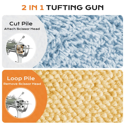 BESGEER Rug Tufting Gun with Carpet Trimmer Kit - Tuft Gun with Tufting-Shears, 2 in 1 Cut Loop Pile Carpet Gun& Carving Clippers, Rug Maker Machine Starter Kit& Trimmer& Cloth& Yarn（Olive Black）