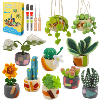 OEHPICC Needle Felting Kit - 10 Pack Plant Pot Needle Felting Starter Kit, Felting Kits with Basic Felt Tools, Clear Instructions for Beginner Adult Craft Kit, DIY Craft Plant Decor Present