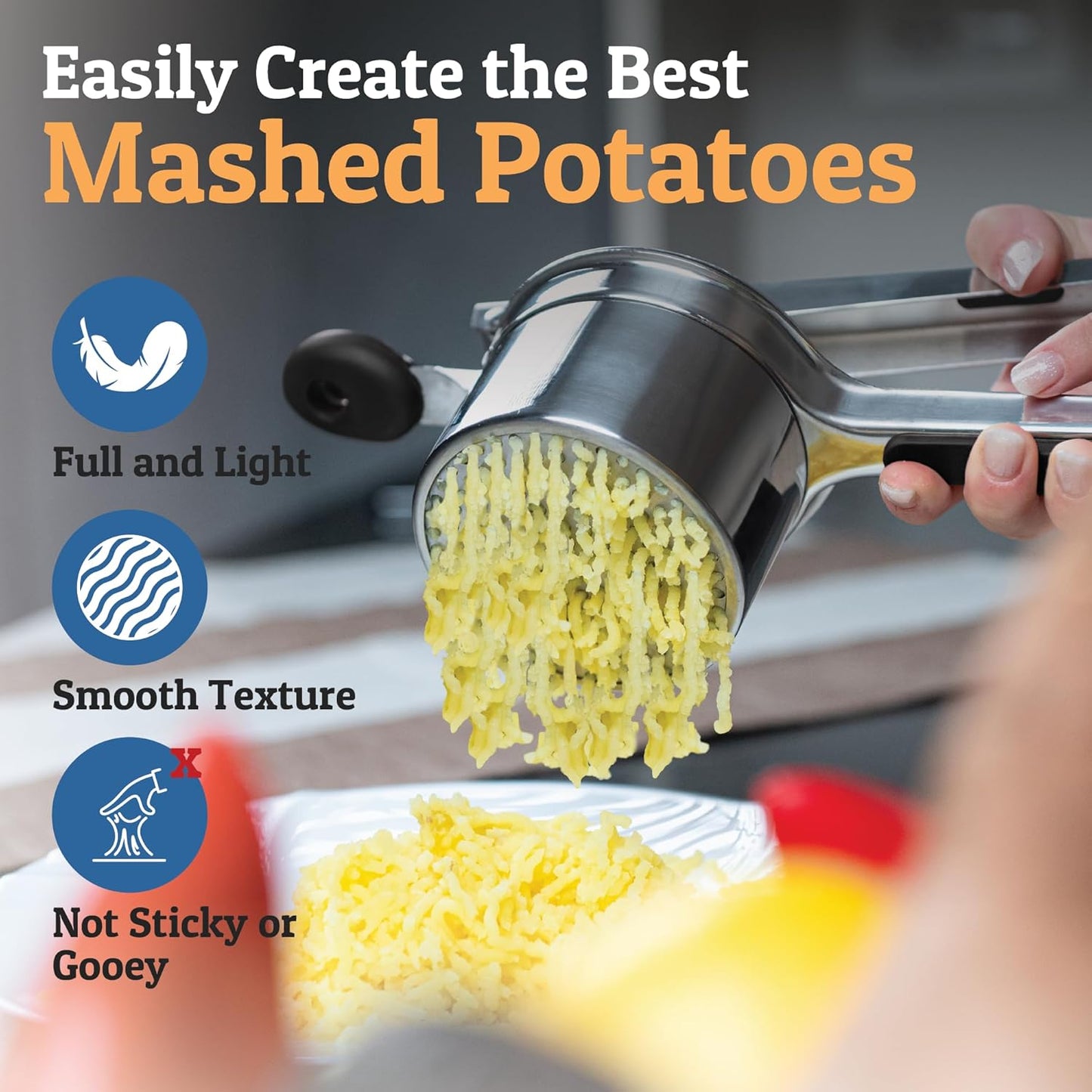 15oz 3 PriorityChef Large Potato Ricer With Discs, Heavy Duty Stainless Steel Potato Ricer for Mashed Potatoes, Potato