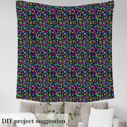 Colorful Mushroom Fabric by The Yard Cartoon Cute Neon Light Gradient Plants for Kids Sewing Supplies Hippie Botanical Leaves Stars Graffiti DIY Soft Flannel Polyester No Stretch 1 Yard