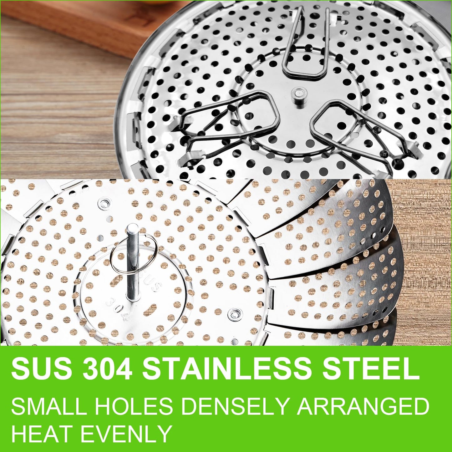 Vegetable Steamer Basket for Cooking, Stainless Steel Veggie Fish Food Steamer Basket, Folding Expandable Steamers to Fit Various Size Pot