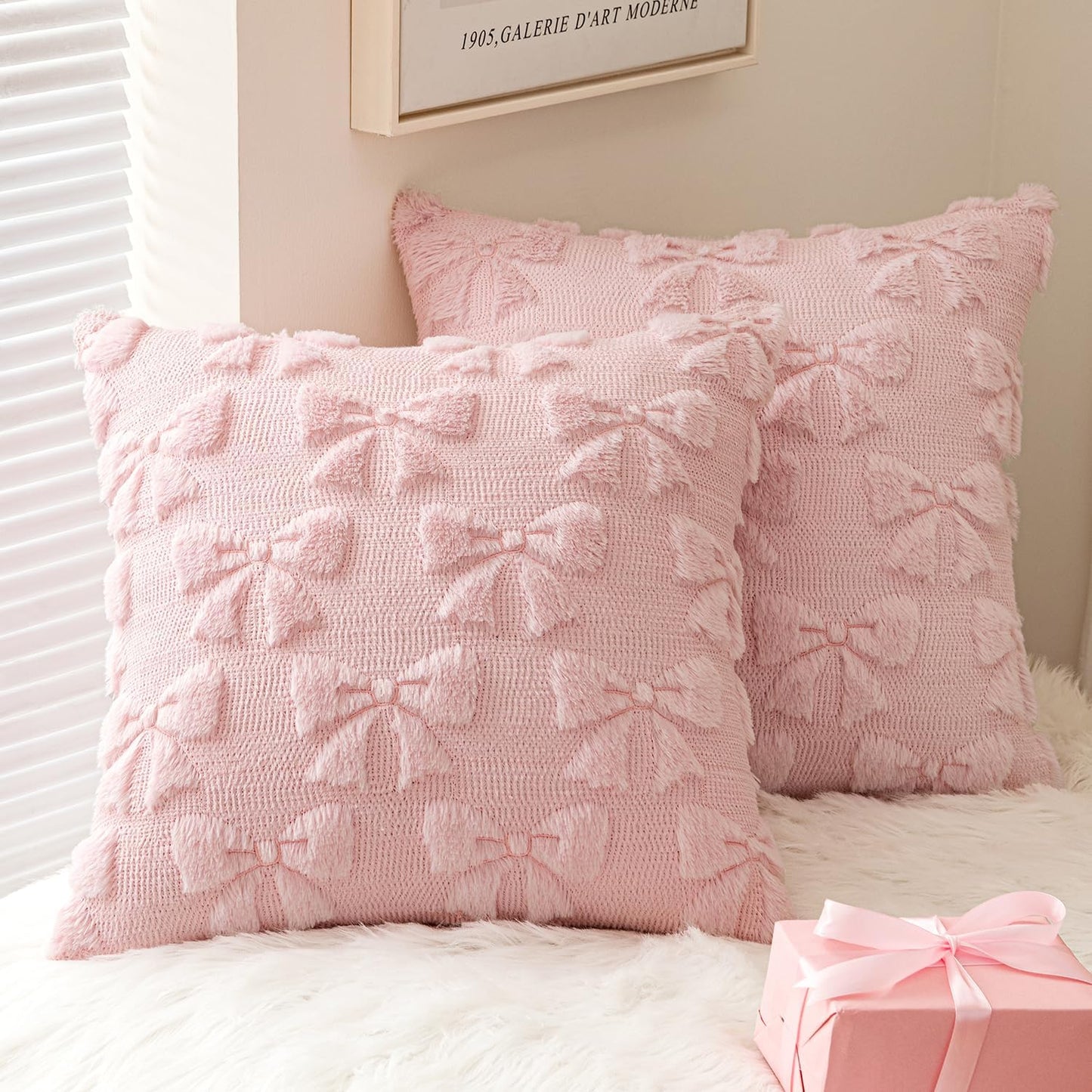 Set 2 Couch,18x18 Inch MIULEE Light Pink Bow Pillow Covers Coquette Room Decor Aesthetic of Spring Decorative Cute Girl