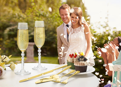 BEKESIN Wedding Cake Cutting Set with Forks, Classical Style Crystal Champagne Flutes Toasting Glasses for Bride and Groom, Wedding Gifts for Couples, Engagement and Bridal Shower Gifts
