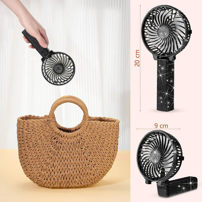 Mudder Crystal Bling Rhinestone Mini Handheld Fan, Portable USB Rechargeable Fan for Girls Women Outdoor Travel