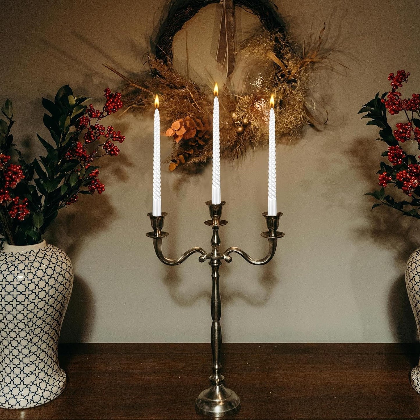 Kemladio 4 pcs 10 inch Taper Candles - Unscented Tapered Candles for Fancy Dinner, Halloween Party Decorations, White