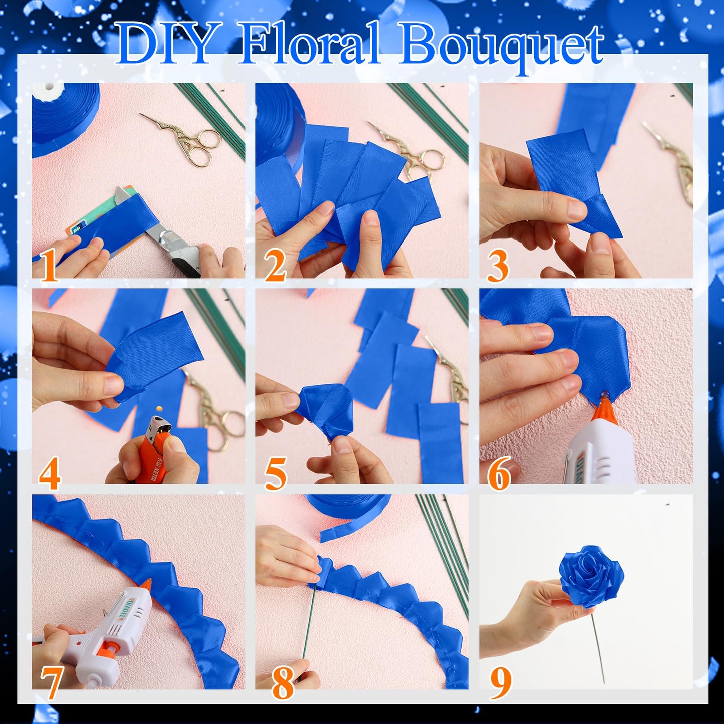 Gilprop 75 Pcs Graduation Gifts Flower Bouquet Wrapping Paper Kit 2026 DIY Fake Roses Flowers Bouquet Ribbon Artificial Rose for Craft Floral Paper with 3D Graduation Cap Butterfly Decor(Blue)