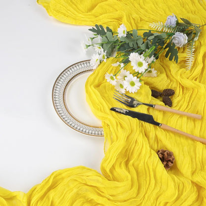 6 Pack Lemon Yellow Table Runner 10ft Boho Gauze Fabric Cheesecloth Table Runner 35 x 120 Inch Rustic Sheer Runner for Holiday Baby Shower Home Décor Party Wedding Decoration
