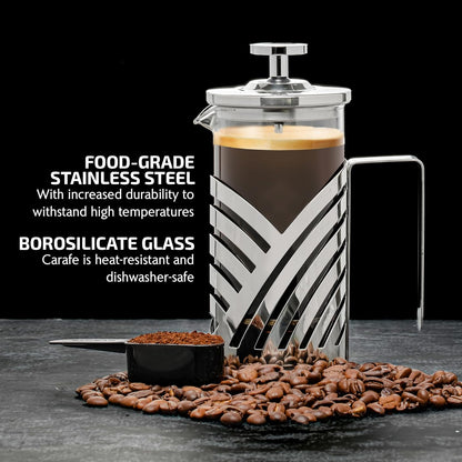 OVENTE French Press Coffee Maker, 12 Ounce, 4 Level Stainless Steel Filter, Heat Resistant Glass