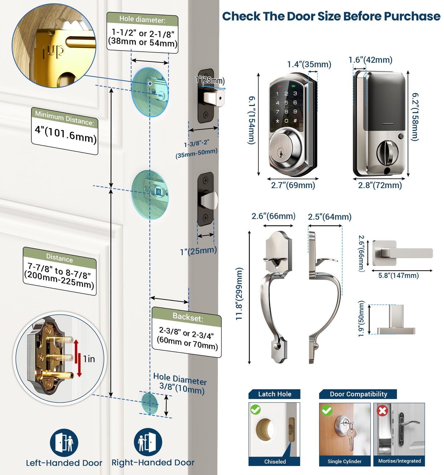Veise VE06-H Smart Front Door Lock Set, App Control, Keyless Entry Deadbolt with Lever Handle, Electronic Digital Touchscreen Keypad, Auto Lock, Easy Install, Matte Black