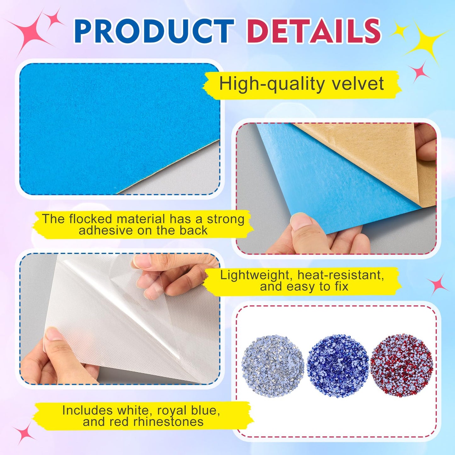 Sureio 20 Sets 12×8 Inches Rhinestone Template Kit with 20pcs Self-Adhesive Flock 20pcs Heat Transfer Tape, Squeegee Tool and Gems, for DIY Rhinestones Vinyl Cutting Machine Craft Gift