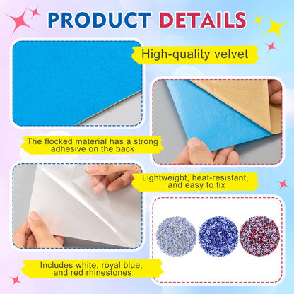 Sureio 20 Sets 12×8 Inches Rhinestone Template Kit with 20pcs Self-Adhesive Flock 20pcs Heat Transfer Tape, Squeegee Tool and Gems, for DIY Rhinestones Vinyl Cutting Machine Craft Gift