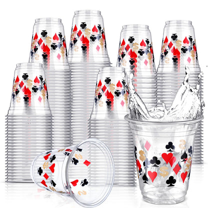 Uiifan 50 Pcs Casino Party Decorations Las Vegas Cups Casino Game Night Party Supplies 12 oz Poker Disposable Plastic Shot Cups for Hot Cold Drinking Office Home Dice Vegas Birthday Favors