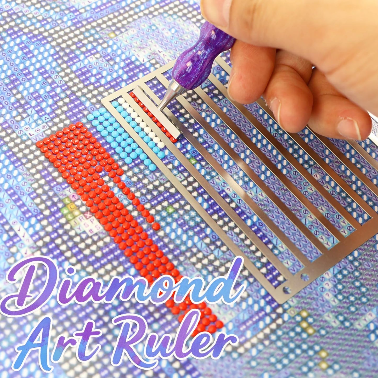 LEIYULY 1/2/3/4 Beads Round Diamond Art Ruler, Stainless Steel Diamond Painting Ruler for Precise Drill Alignment, Diamond Dot Drill Alignment Tool, DIY Art Crafts Diamond Painting Kits