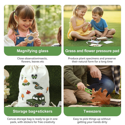 Flower Press Kit for Kids, Nature Exploration Toys with Plant ID Cards & Drawing Board, Outdoor Explorer Kit with DIY Bouquet Preservation & Dried Flower Art | Ideal Gift for Nature & Craft Lovers