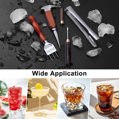 4Pcs Ice Pick Set, Stainless Steel Ice Chipper with Wood Handle, Bartender Kit Ice Crusher with Tong Ideal for Bars, Kitchen and Carving Craft Art