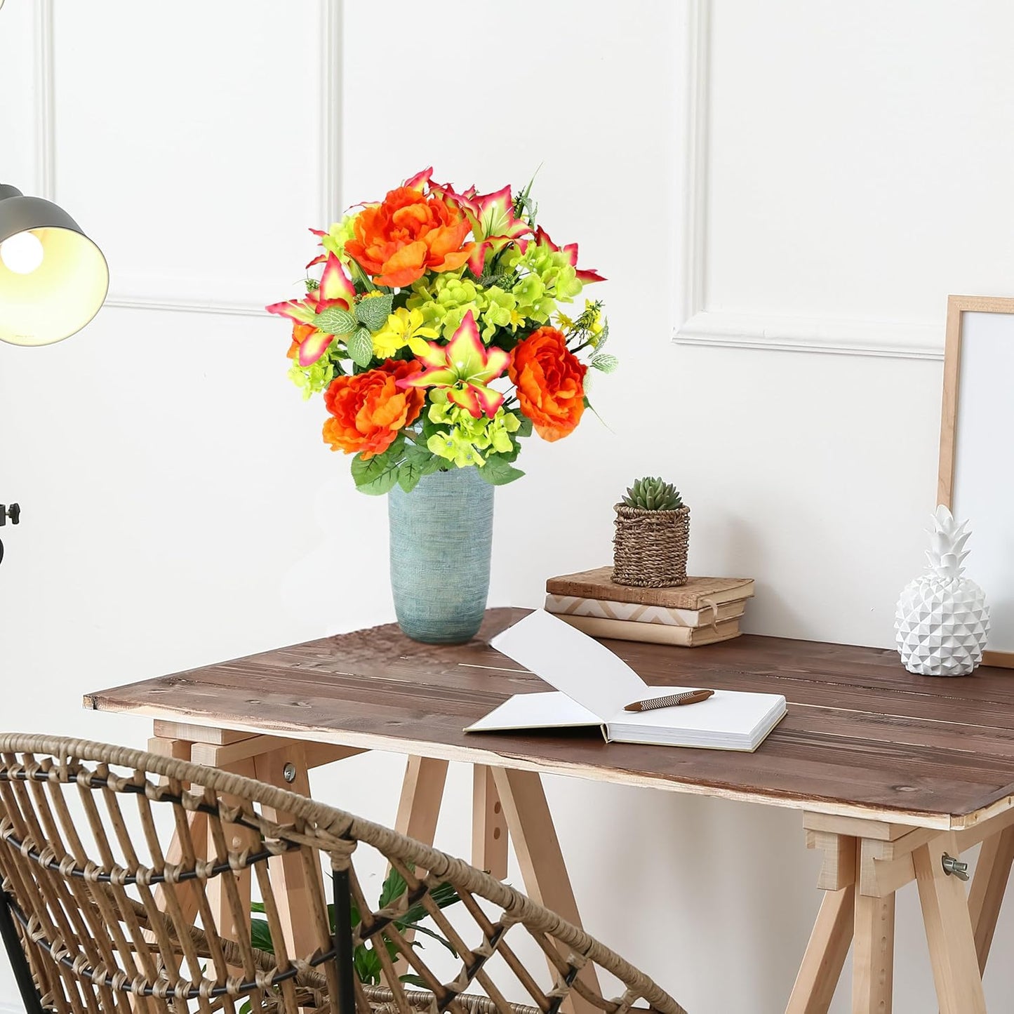 Admired By Nature Spring Bush Artificial Hydrangea Flowers - Yellow/Orange/Beauty/Kiwi