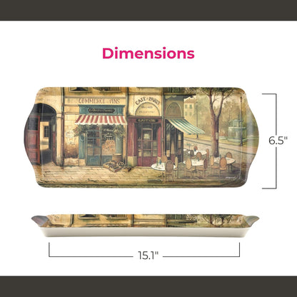 Pimpernel Parisian Scenes Rectangular Hostess Tray - 15.1" x 6.5" Melamine Snack Platter