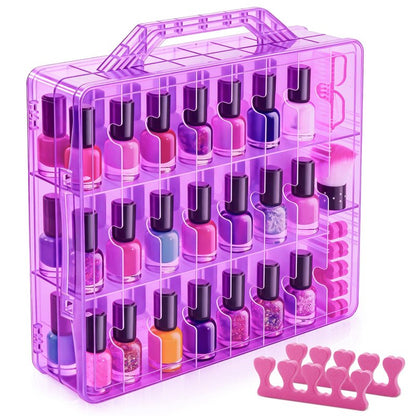 DreamGenius Nail Polish Organizer Case for 48 Bottles with 2 Nail Separators, Double Side Gel Nail Polish Holder with Adjustable Dividers, Purple