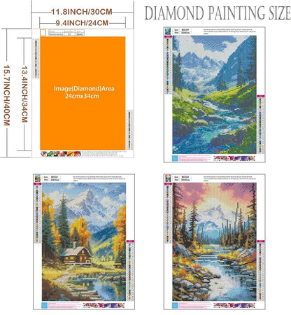 Axquilon Diamond Art Kits for Adults - 3 Pack Landscape Diamond Painting Kits for Adults, 5D Round Full Drill Landscape Gem Art, Paint by Diamonds Pictures DIY Crafts Kits 12x16inch