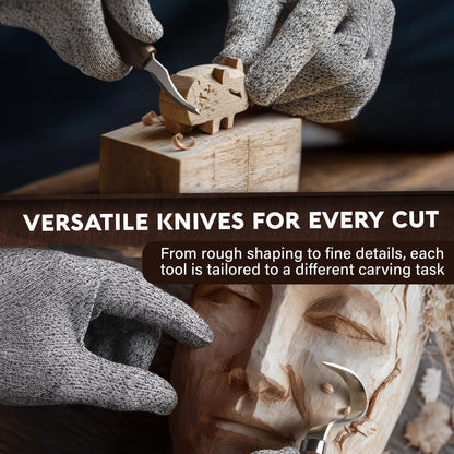 Complete Wood Carving Kit for Beginners - Gift Ready Wood Carving Tools Set | Whittling Kit with 8 Wood Carving Knives, Spoon Carving Tools, Wood Blocks, Gloves, Roll Bag and Sharpening Strop