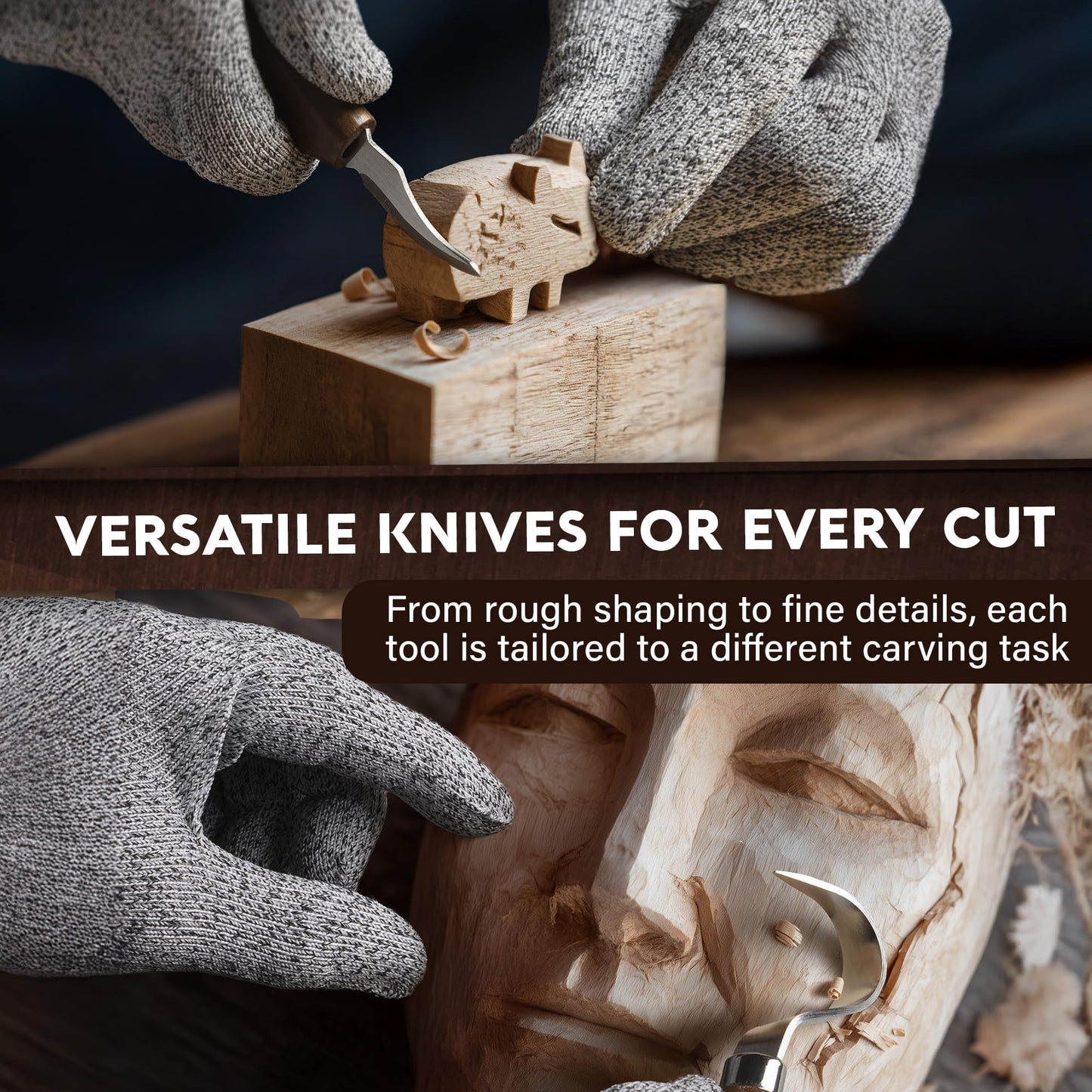 Complete Wood Carving Kit for Beginners - Gift Ready Wood Carving Tools Set | Whittling Kit with 8 Wood Carving Knives, Spoon Carving Tools, Wood Blocks, Gloves, Roll Bag and Sharpening Strop
