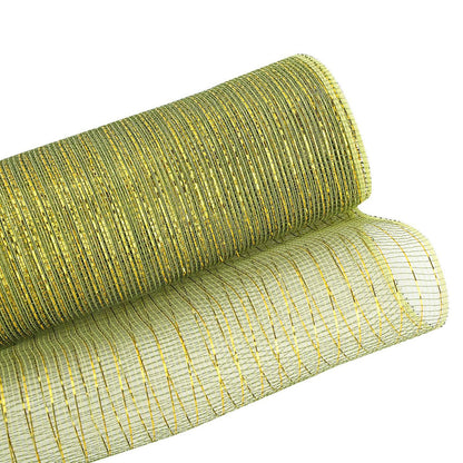 JStnana 3 Rolls Orange Moss Green Burlap Deco Mesh Ribbon for Wreath Making Supplies, 10 Inch x 30FT Metallic Foil Deco Mesh Fabric for Fall Thanksgiving Halloween Door Wreath Swags and Decorating