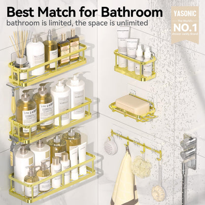 YASONIC Shower Caddy, 100% Rustproof Shower Shelves for Inside Shower, No Drilling Bathroom Organizers and Storage, 6 Pack Large Capacity Bathroom Shelves for Kitchen & Home Decor