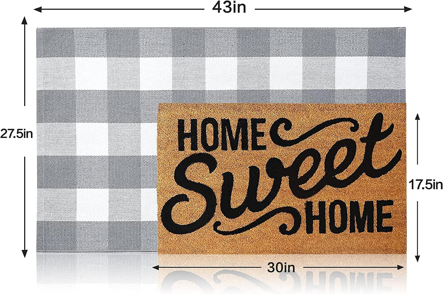 SEEKSEE 27.5"x43" Cotton Buffalo Plaid Rug, Gray and White Checked Washable Doormat for Indoor Outdoor Layered Entry