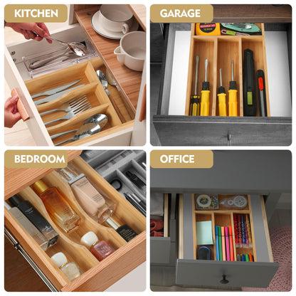 Bamboo Kitchen Drawer Organizer, 9 Inch Silverware Utensil Holder for Samll Drawer, Narrow Silverware Organizer for Cutlery Knives