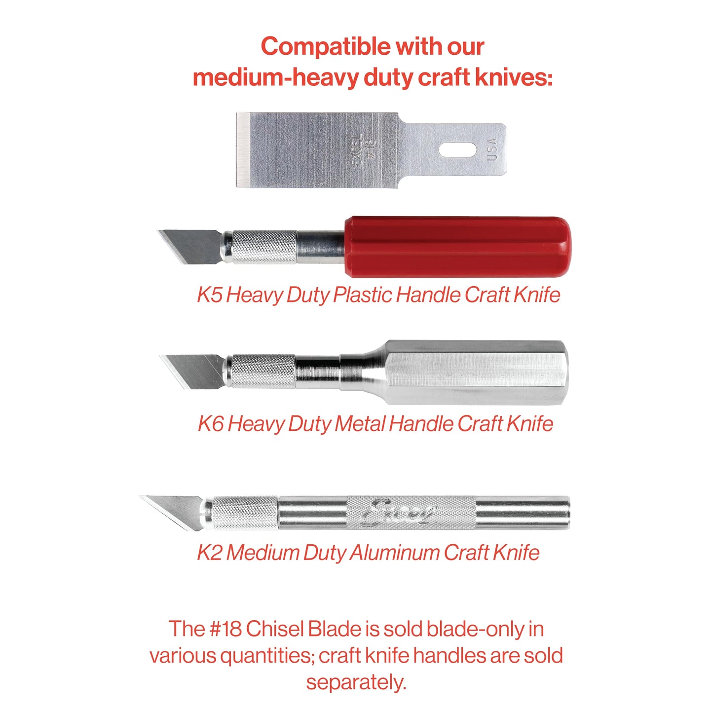 Excel Blades #18 Wood Chisel Replacement Blades, 1/2 Inch High Carbon Steel 100 Pack for Hobby Knife and Craft Knife K2 K5 K6 Handles, Precision Detail Carving on Wood Plastic Foam, Made in USA