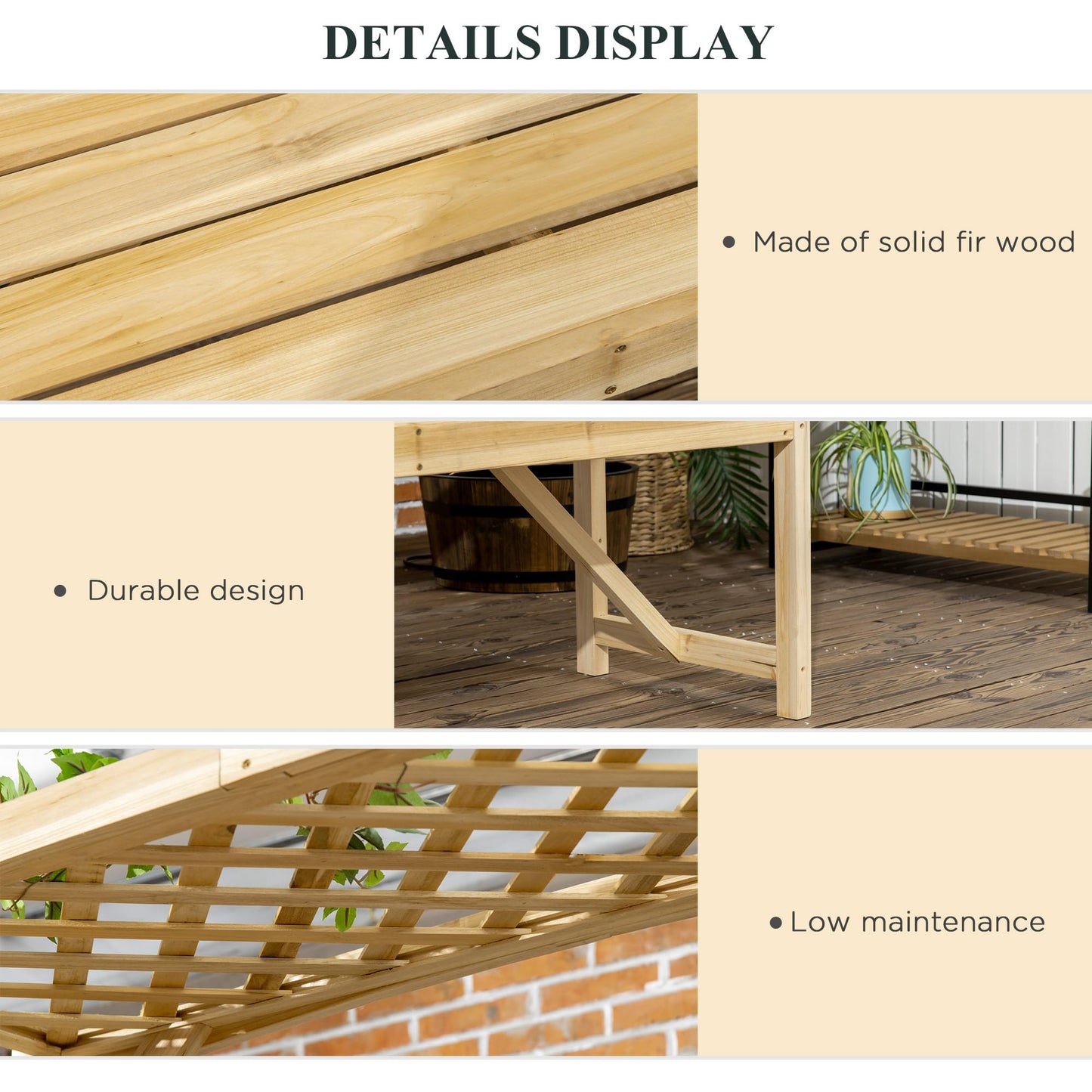 OVX Patio Garden Bench Arbor Arch with Pergola & 2 Trellises, 3-Seat Natural Wooden Outdoor Bench for Grape Vines & Climbing Plants – Backyard Decor, Natural