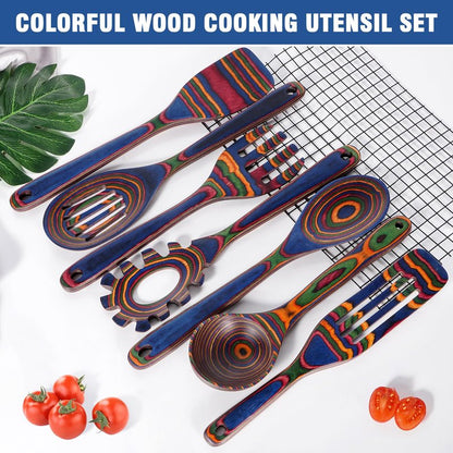 MYRAINBOW Wooden Spoons for Cooking – 7 Piece Pakkawood Kitchen Utensils Set with Spatulas, Spoons, Ladles, and Turner for Mixing, Serving & Cooking