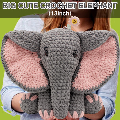 CODGP Crochet Kit for Beginners,13in Crochet Animal Kit Elephant,Crochet Starter Kit Gift for Adults with Yarn Sets,Amigurumi Crochet Kit with Step-by-Step Video Tutorials