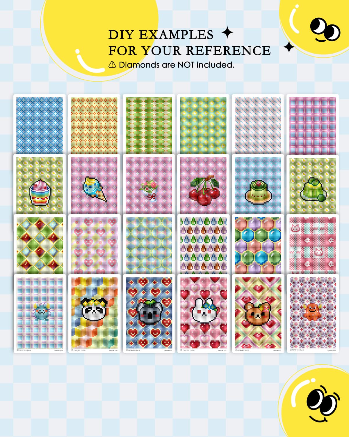 forever young 24 Designs Diamond Freestyle Cards for Beads, 5x7 Blank Diamond Art Cards with Glue for Round Dots for Adults, Postcard-Style Diamond Painting Accessories (No Drills)