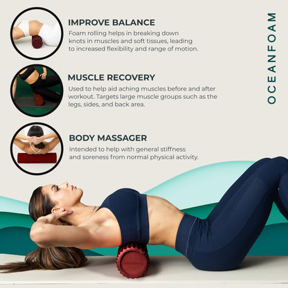 Oceanfoam Tidal Roller - Black Marbled - Muscle Massage Foam Roller for Back Pain & Stretching - Firm and Ergonomic Wide Wave Textured - Yoga, Athletics, & Wellness - Full Size, 20" x 5"