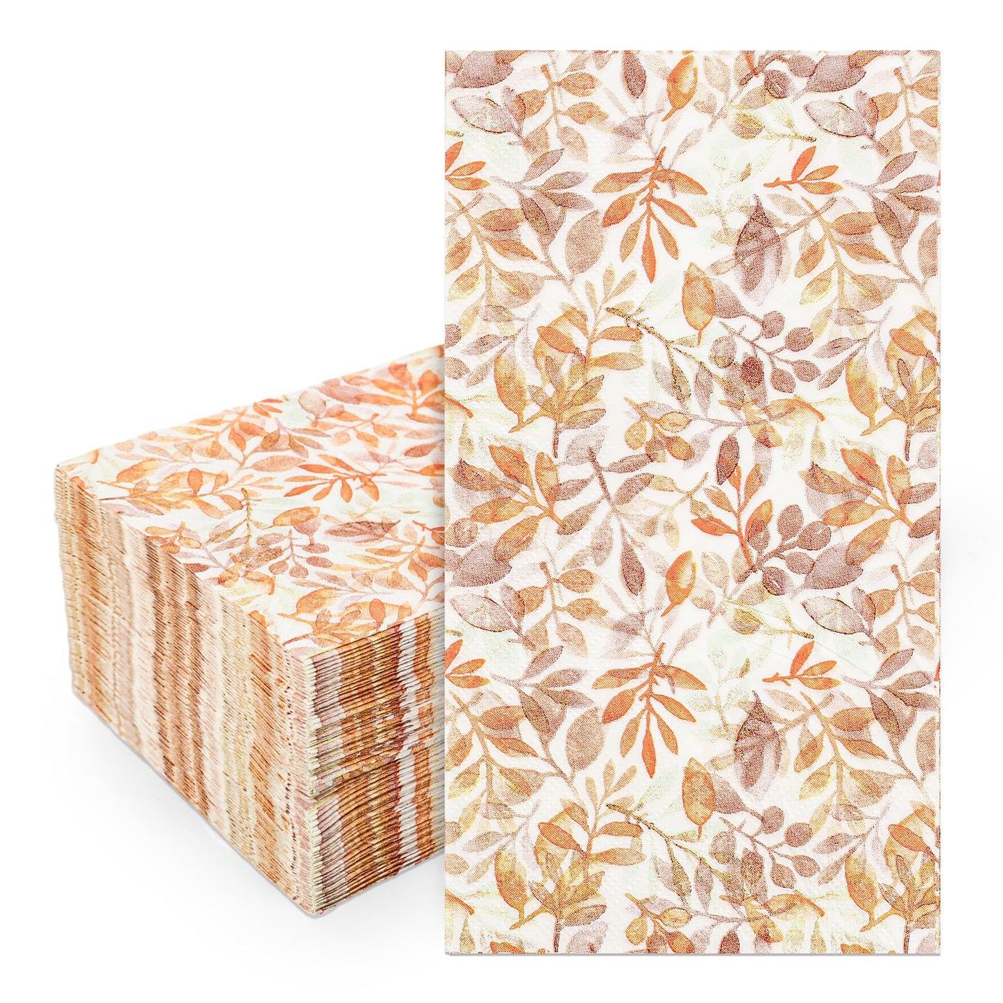 Whaline 80Pcs Fall Leaves Guest Napkins Orange Autumn Leaves Disposable Dinner Hand Towel Paper Napkins for Bathroom Thanksgiving Party Table Supplies
